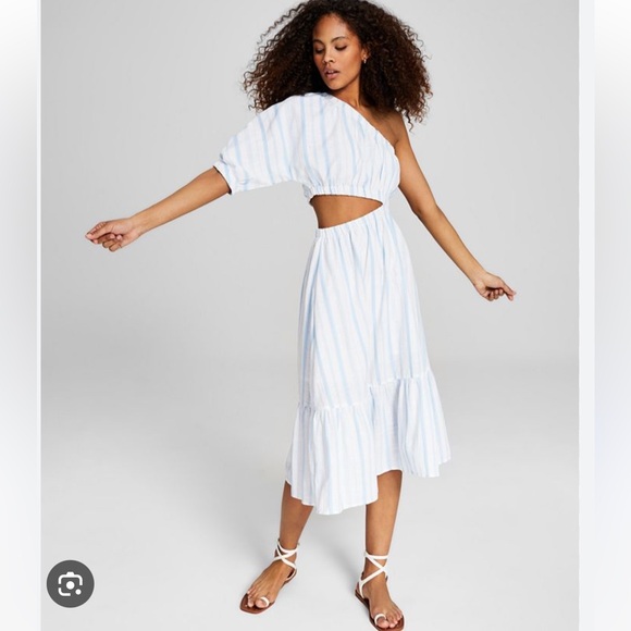 And Now This cotton cutout one shoulder striped dress - Picture 3 of 6